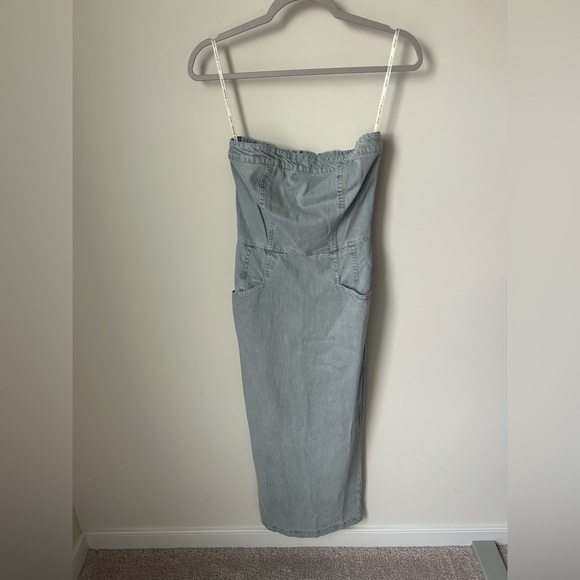 YFB light wash Denim Midi Strapless Dress - Picture 1 of 5